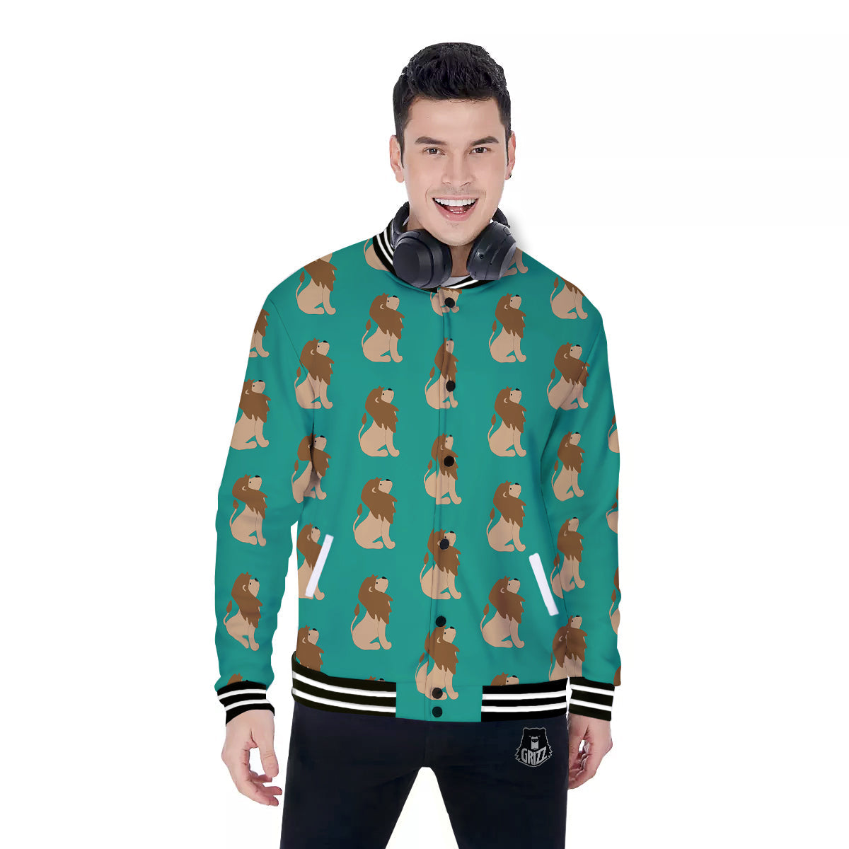 Baby Lion Print Pattern Baseball Jacket-grizzshop