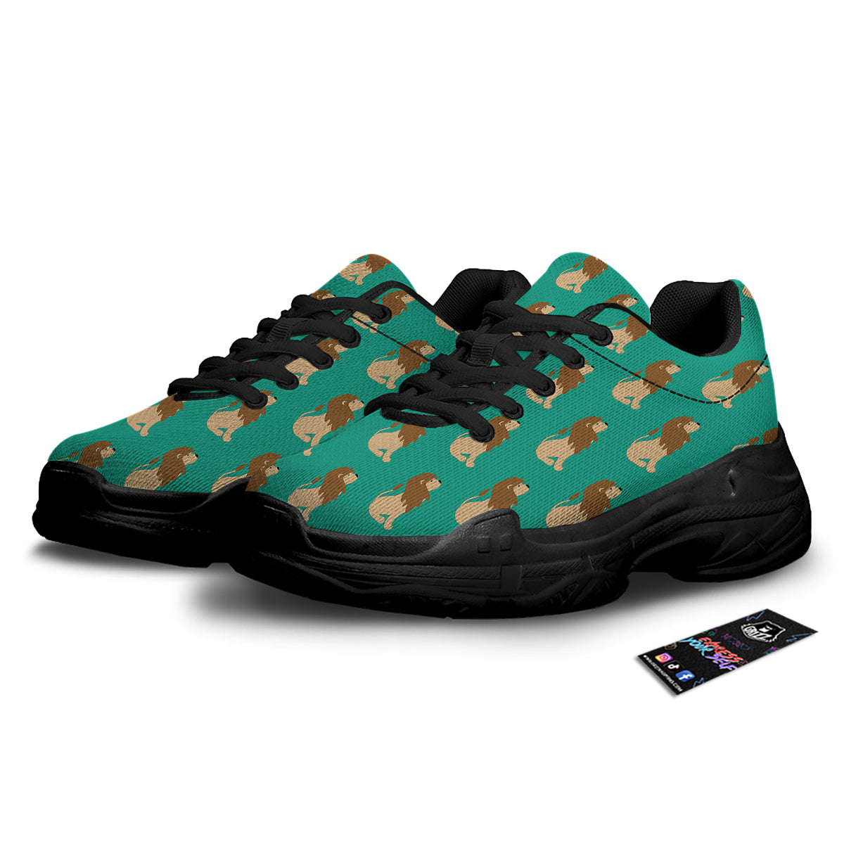 Baby Lion Print Pattern Black Chunky Shoes-grizzshop