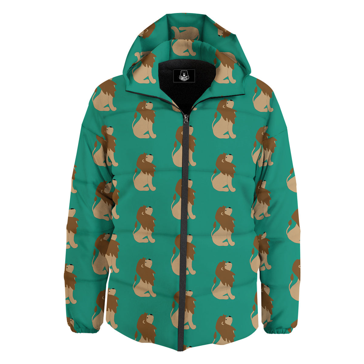 Baby Lion Print Pattern Down Jacket-grizzshop