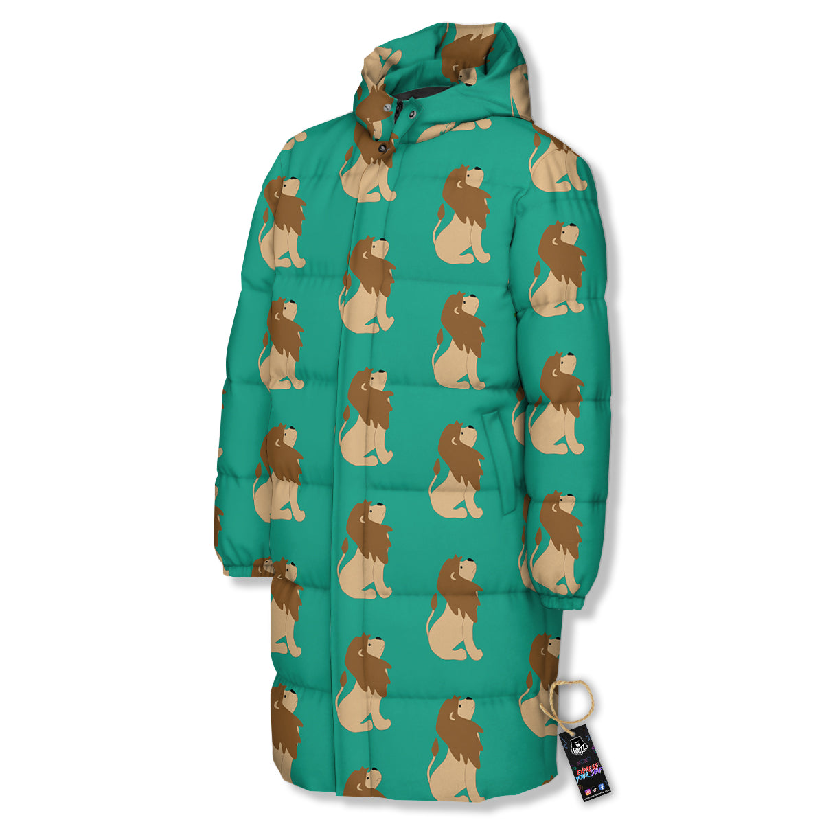 Baby Lion Print Pattern Long Down Jacket-grizzshop