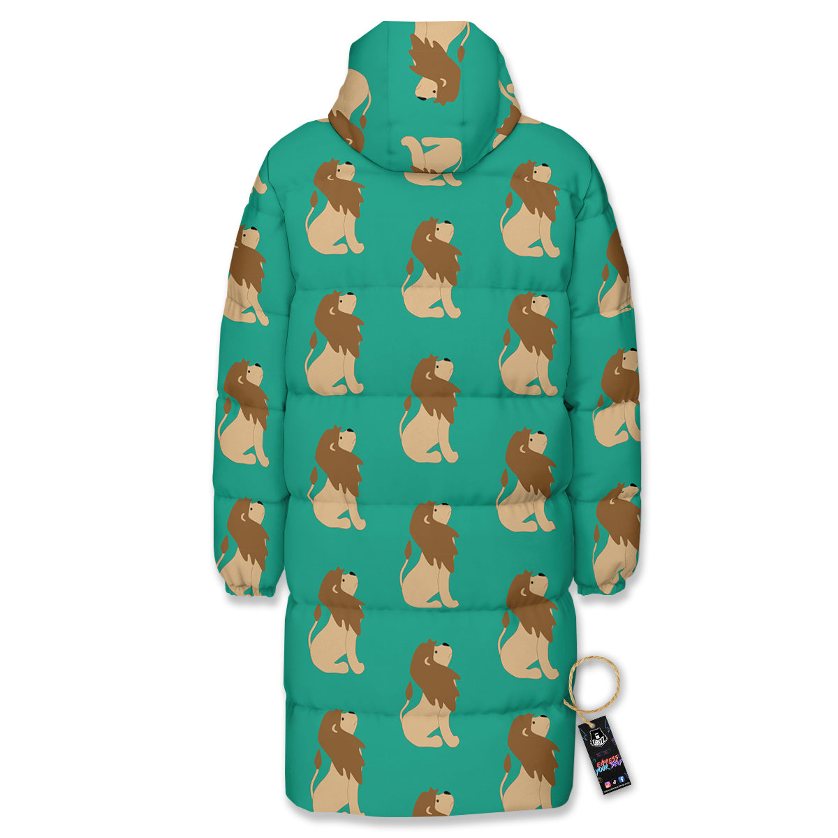 Baby Lion Print Pattern Long Down Jacket-grizzshop
