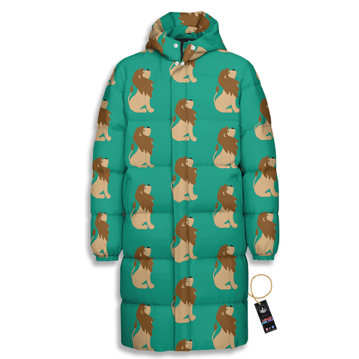 Baby Lion Print Pattern Long Down Jacket-grizzshop