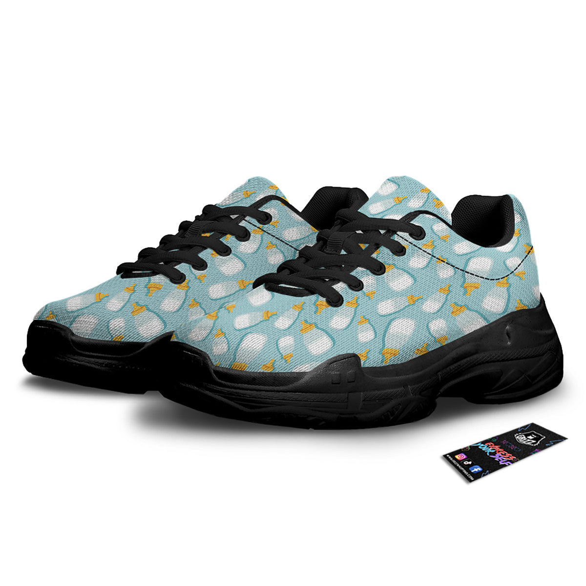 Baby Mike And Bottles Print Pattern Black Chunky Shoes-grizzshop