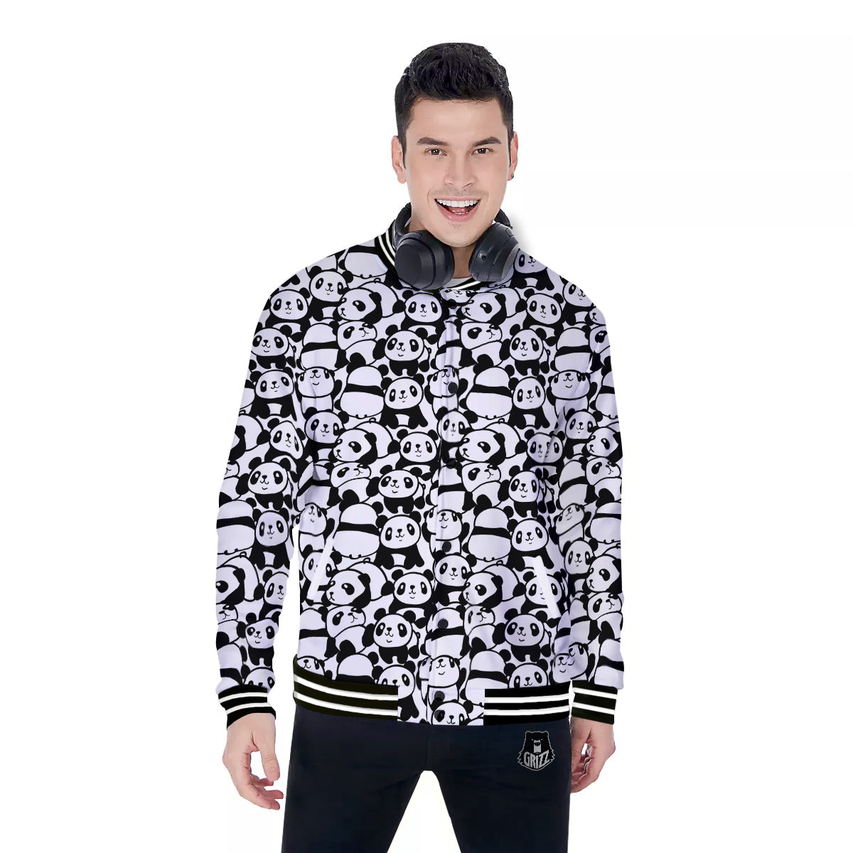 Baby Panda Cute Print Pattern Baseball Jacket-grizzshop