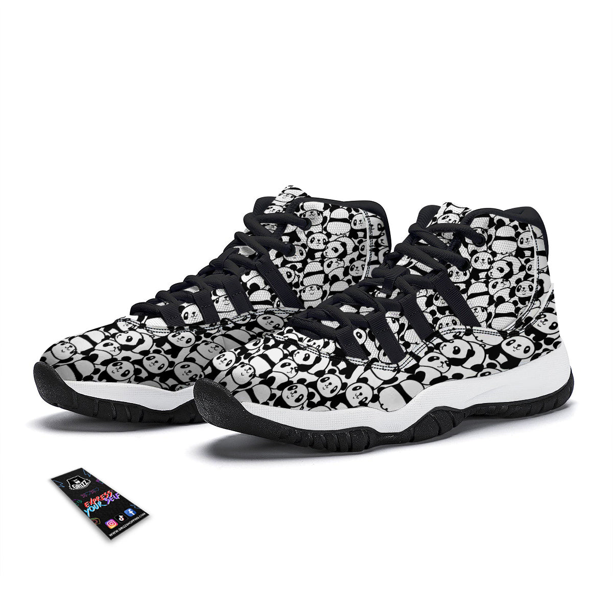 Baby Panda Cute Print Pattern Black Bball Shoes-grizzshop
