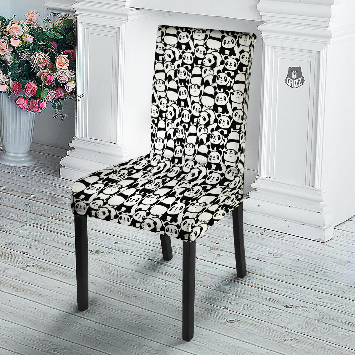 Baby Panda Cute Print Pattern Dining Chair Slipcover-grizzshop