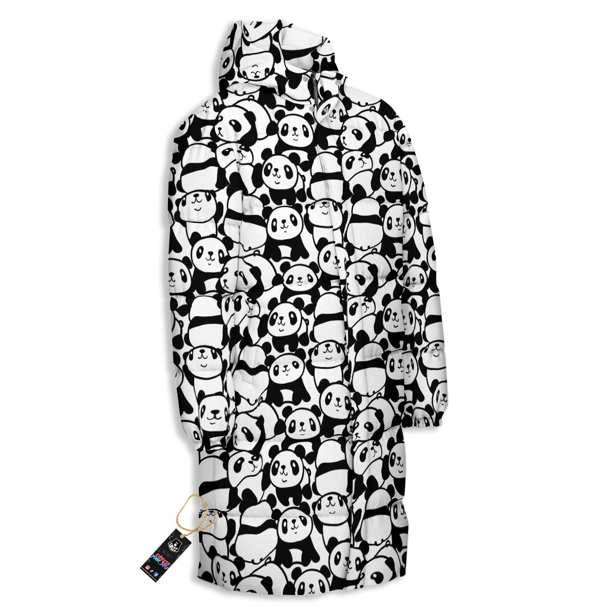 Baby Panda Cute Print Pattern Long Down Jacket-grizzshop