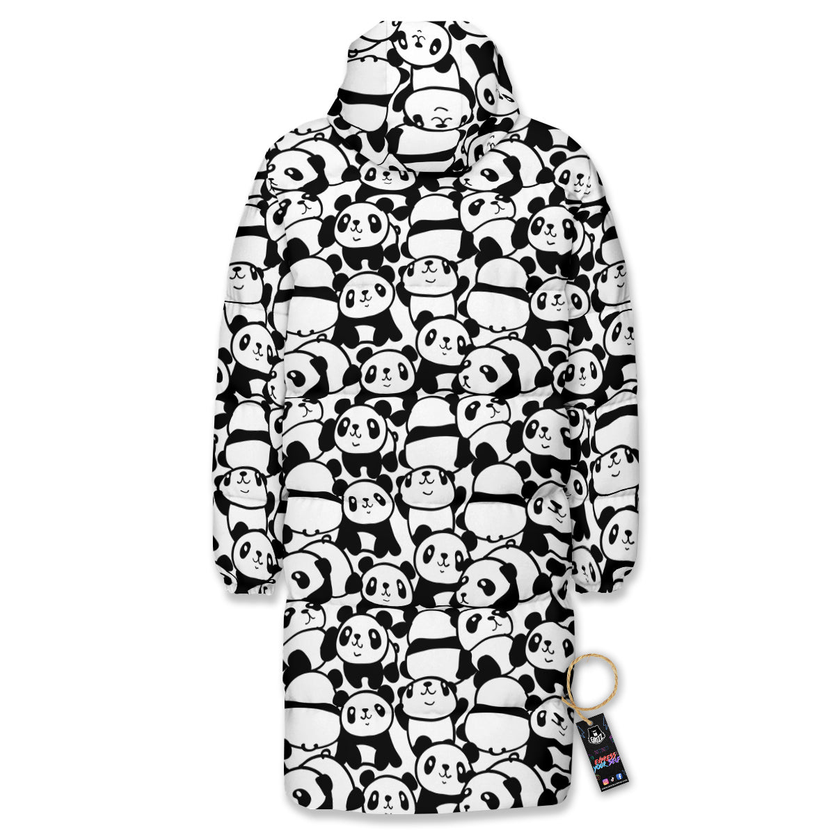 Baby Panda Cute Print Pattern Long Down Jacket-grizzshop