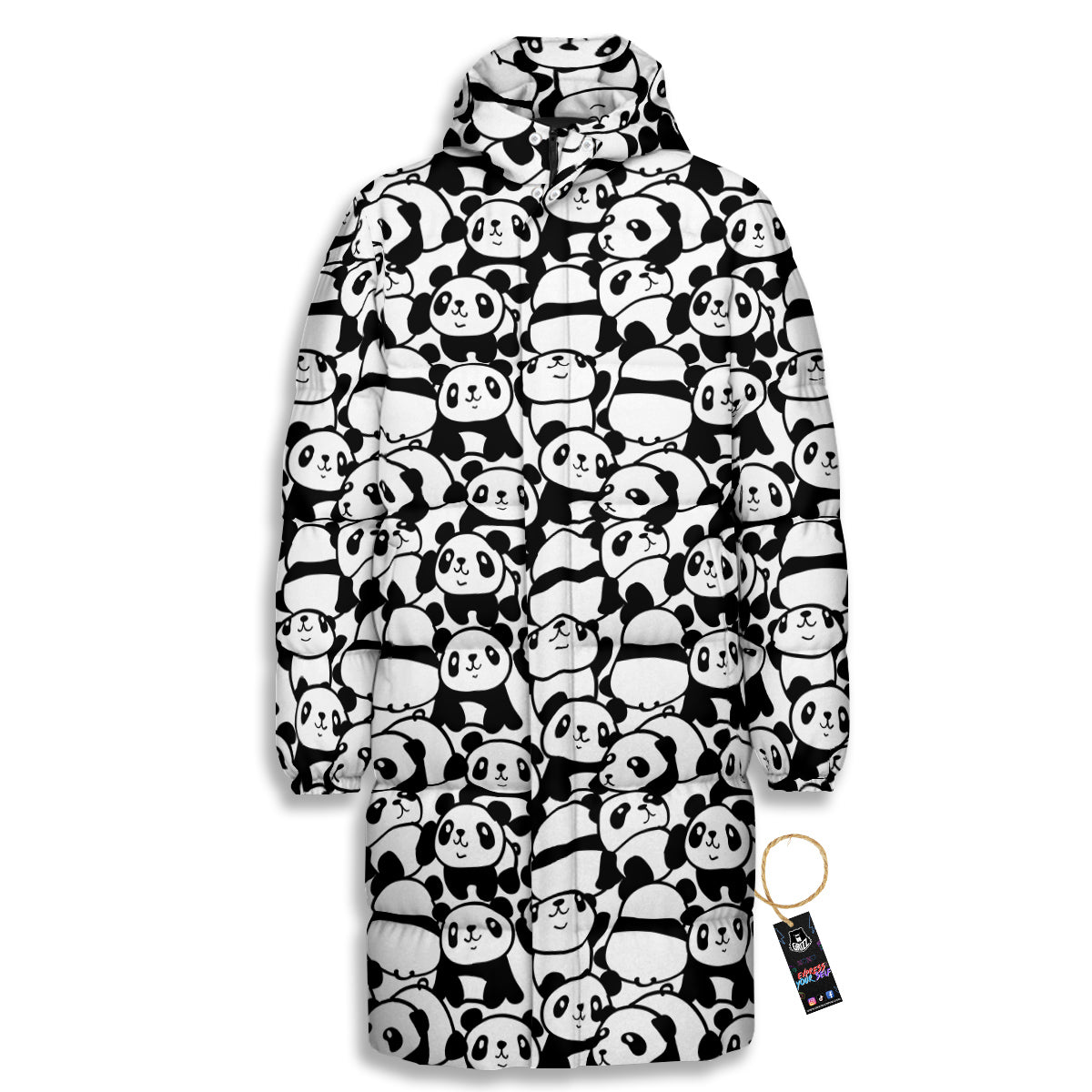 Baby Panda Cute Print Pattern Long Down Jacket-grizzshop