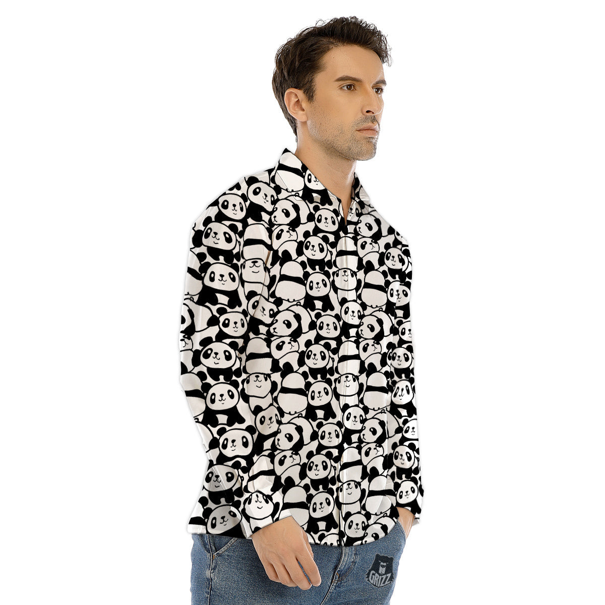 Baby Panda Cute Print Pattern Men's Dress Shirts-grizzshop