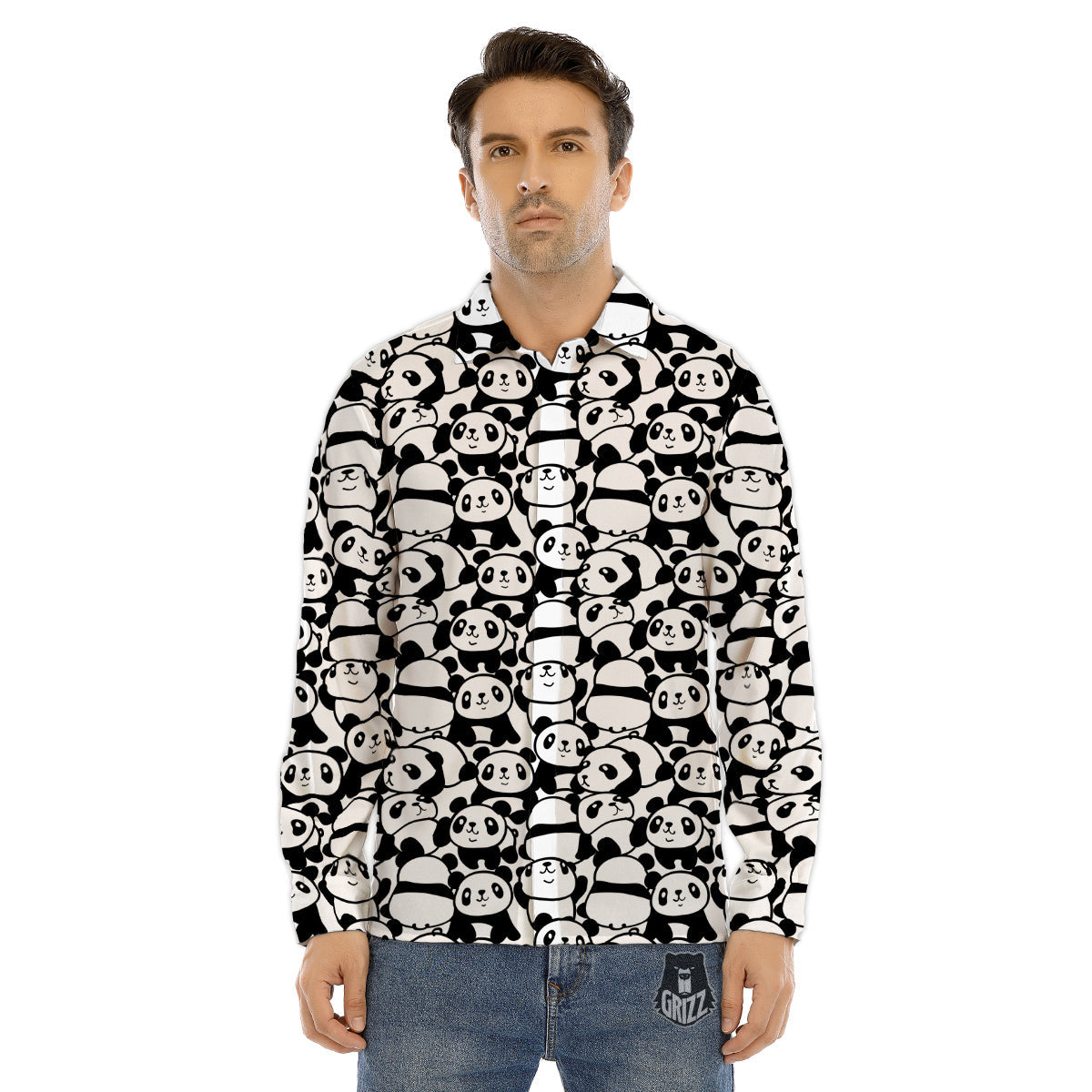 Baby Panda Cute Print Pattern Men's Dress Shirts-grizzshop