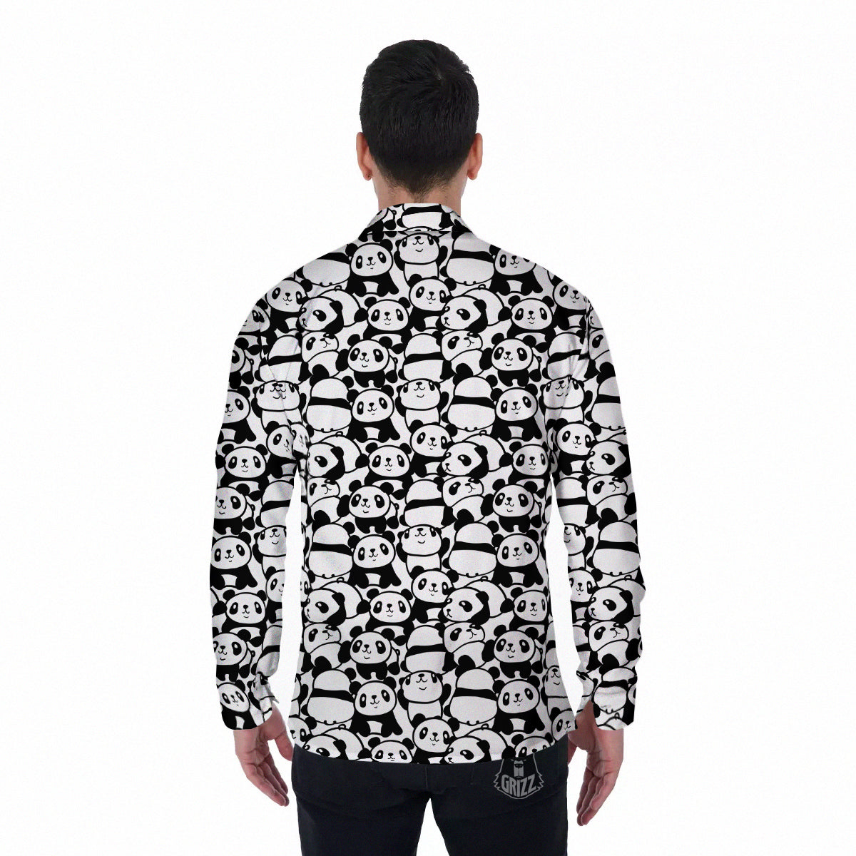 Baby Panda Cute Print Pattern Men's Long Sleeve Shirts-grizzshop