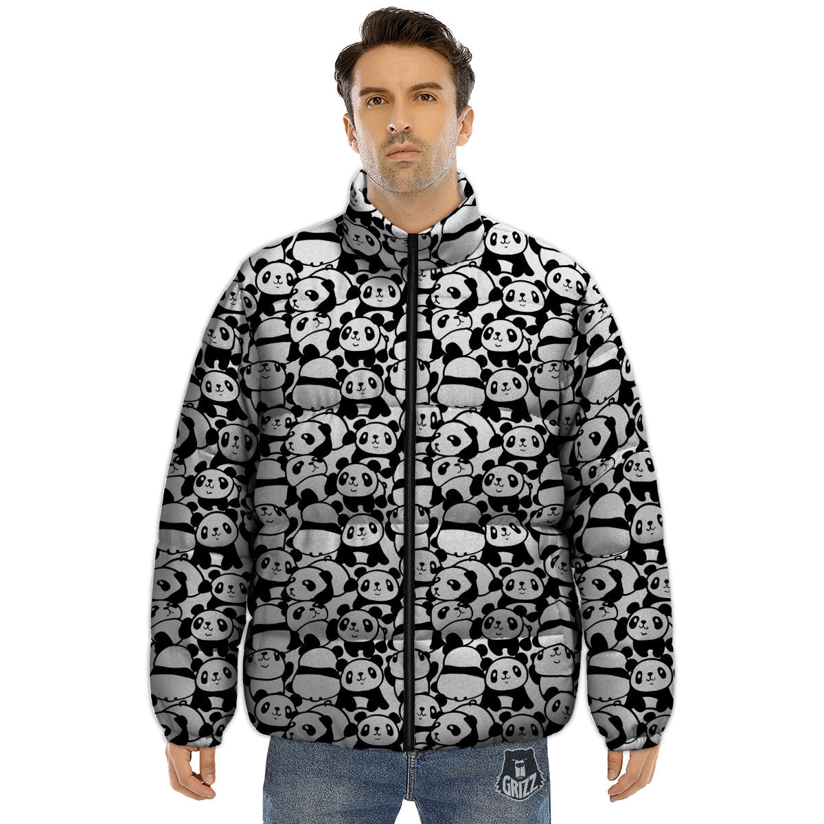 Baby Panda Cute Print Pattern Puffer Jacket-grizzshop