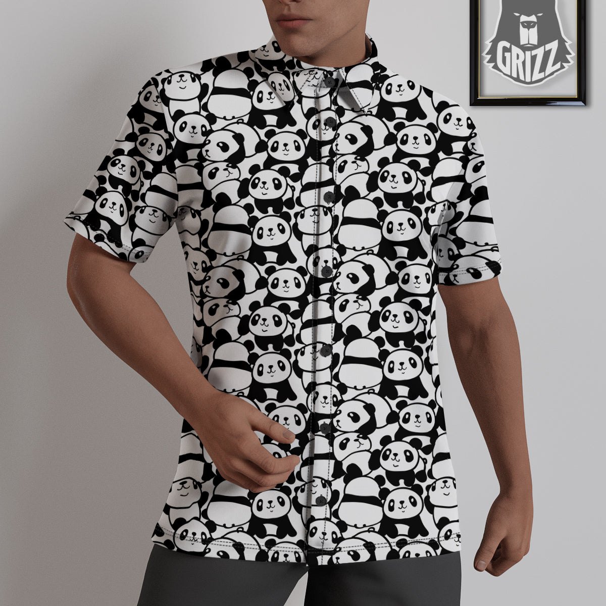Baby Panda Cute Print Pattern Untucked Shirts-grizzshop