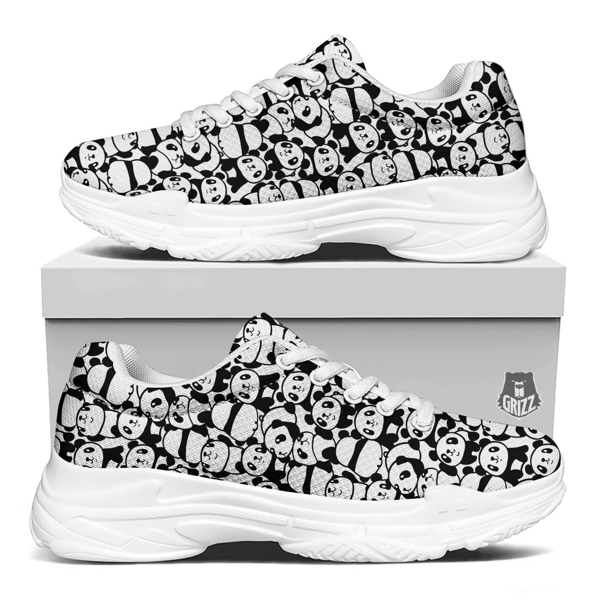 Baby Panda Cute Print Pattern White Chunky Shoes-grizzshop
