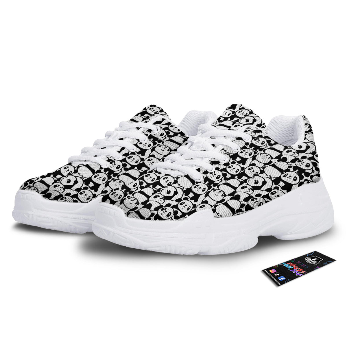 Baby Panda Cute Print Pattern White Chunky Shoes-grizzshop