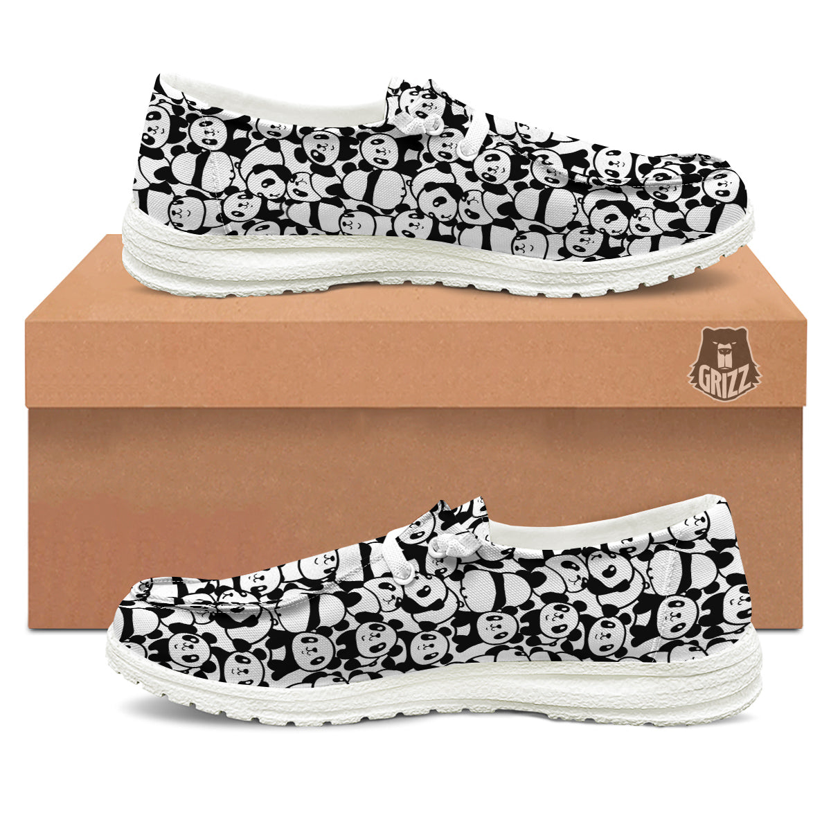 Baby Panda Cute Print Pattern White Loafers-grizzshop