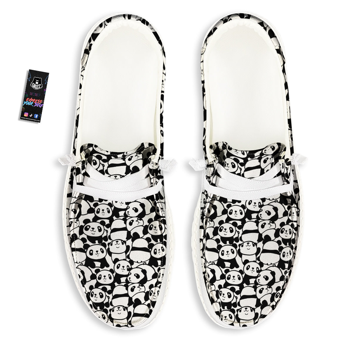 Baby Panda Cute Print Pattern White Loafers-grizzshop