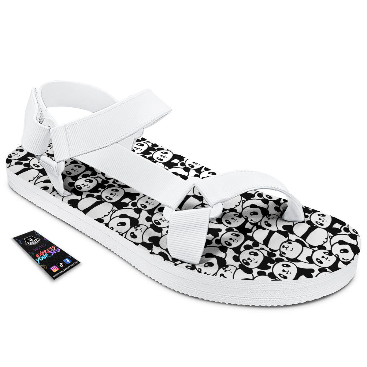 Baby Panda Cute Print Pattern White Open Toe Sandals-grizzshop