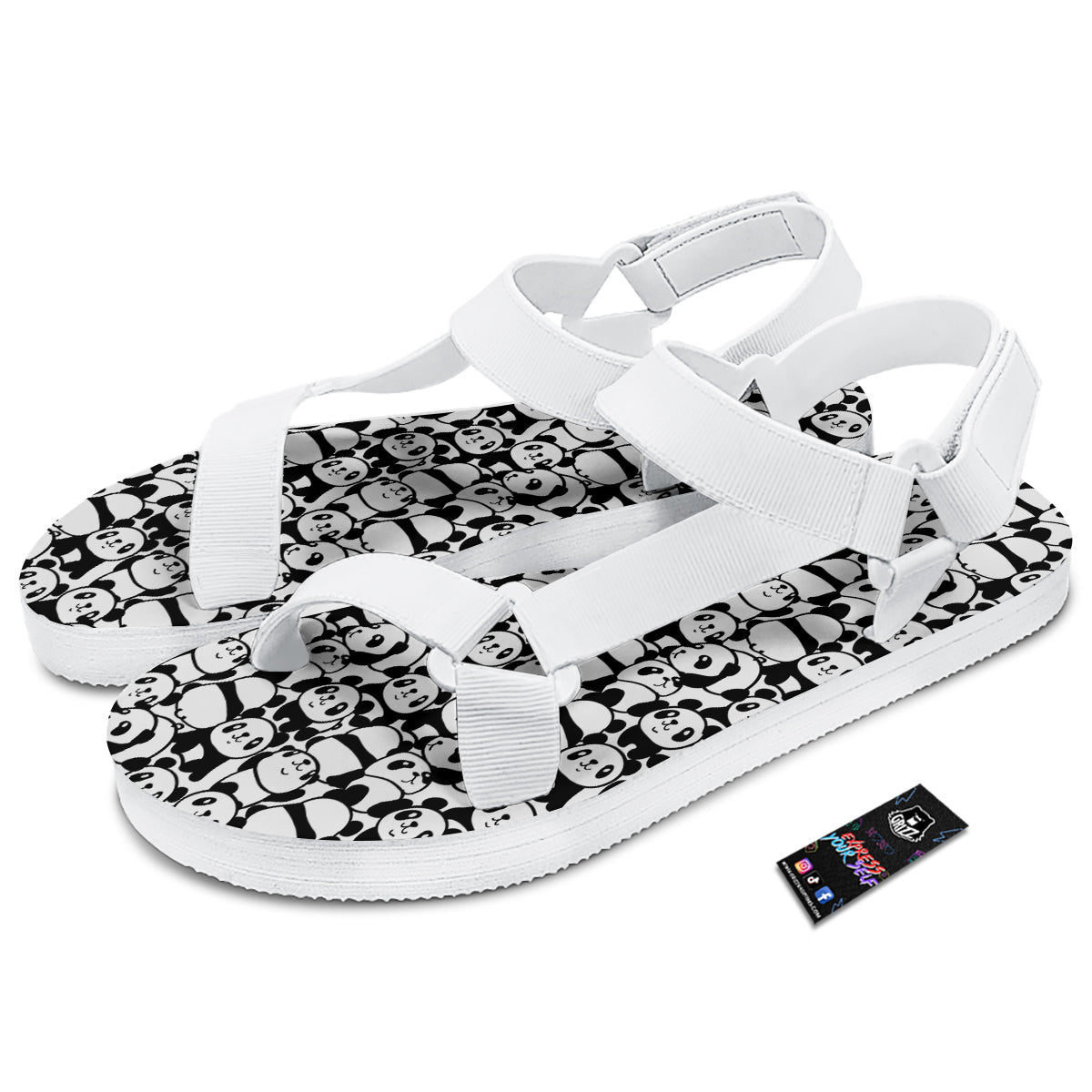 Baby Panda Cute Print Pattern White Open Toe Sandals-grizzshop