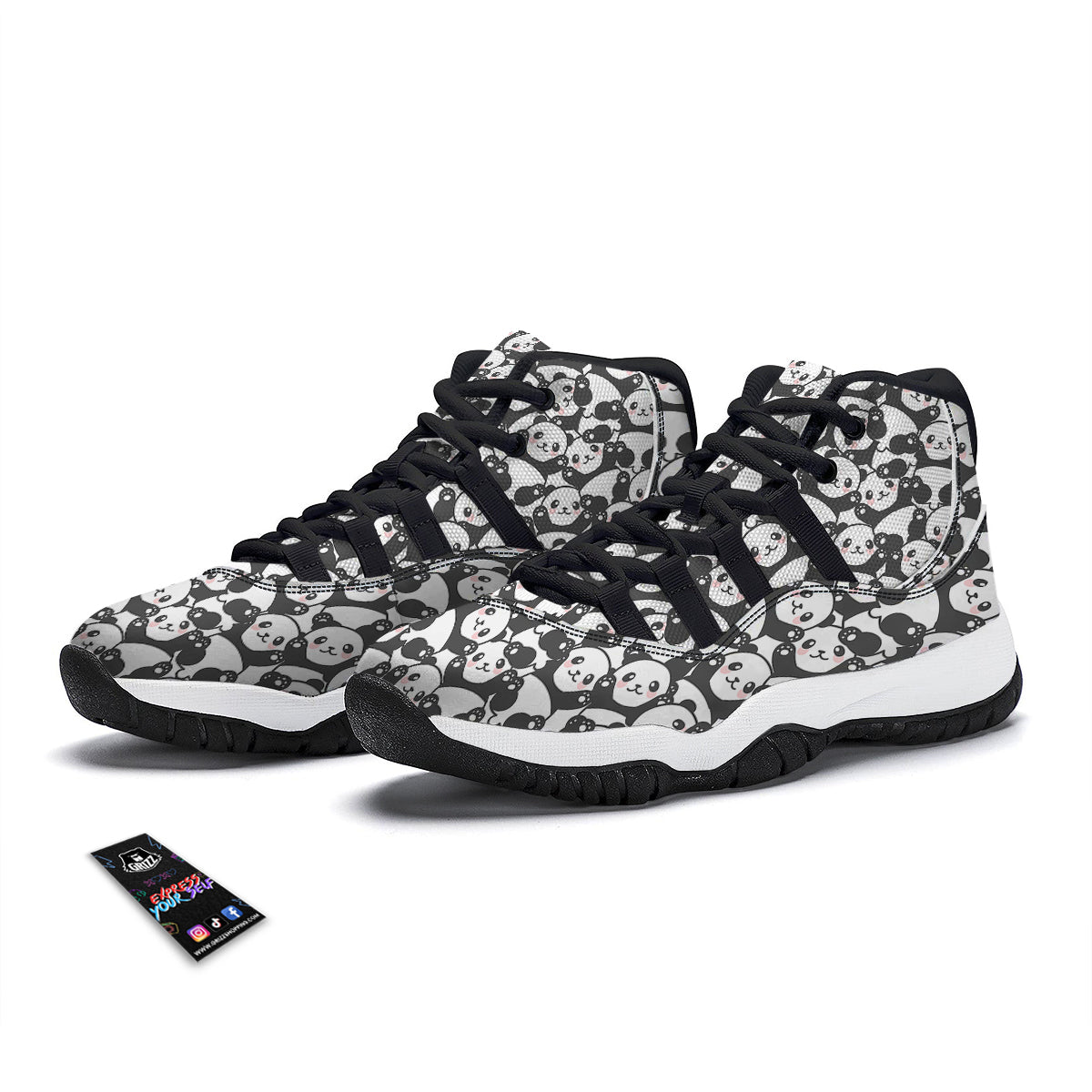 Baby Panda Pattern Print Black Bball Shoes-grizzshop