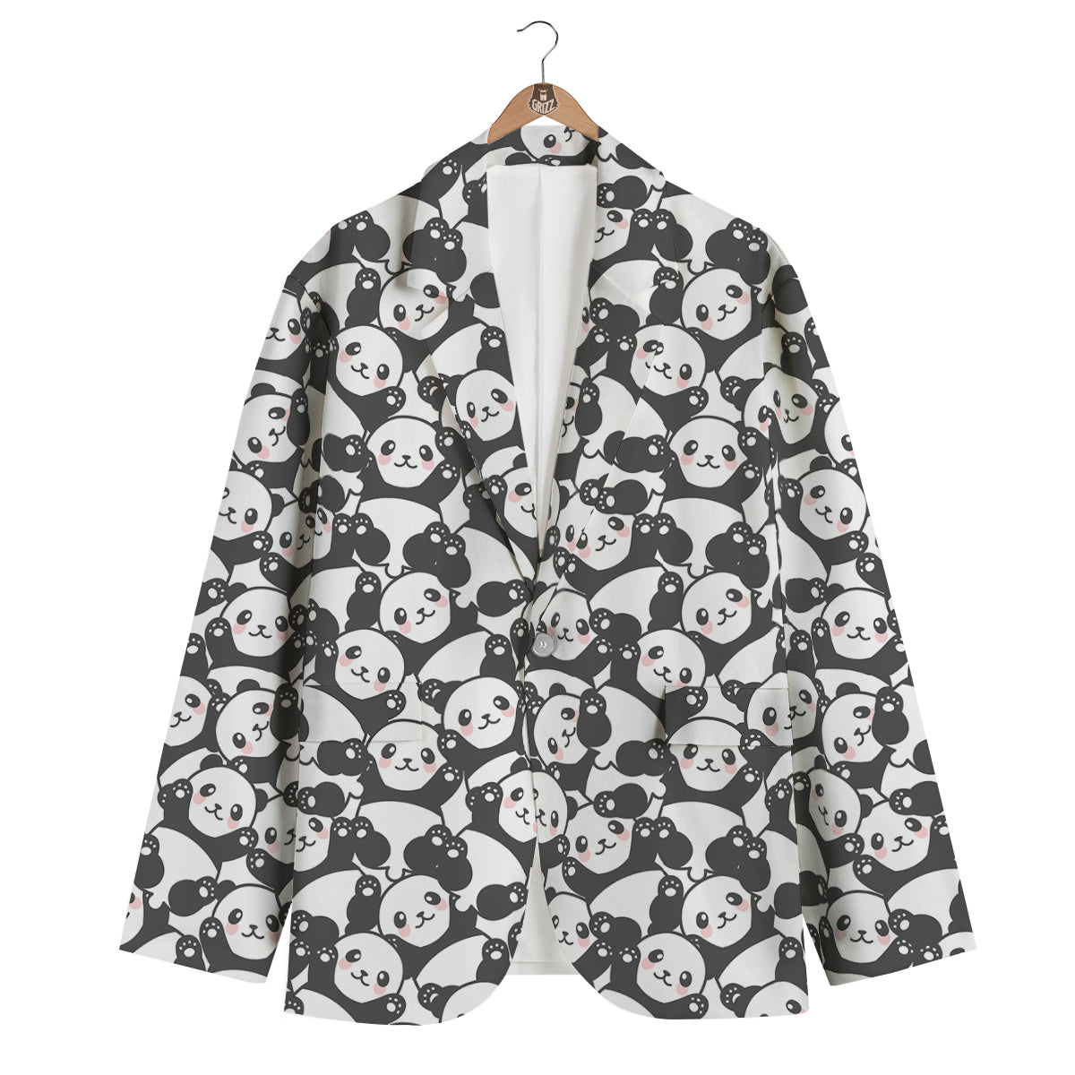Baby Panda Pattern Print Men's Blazer-grizzshop