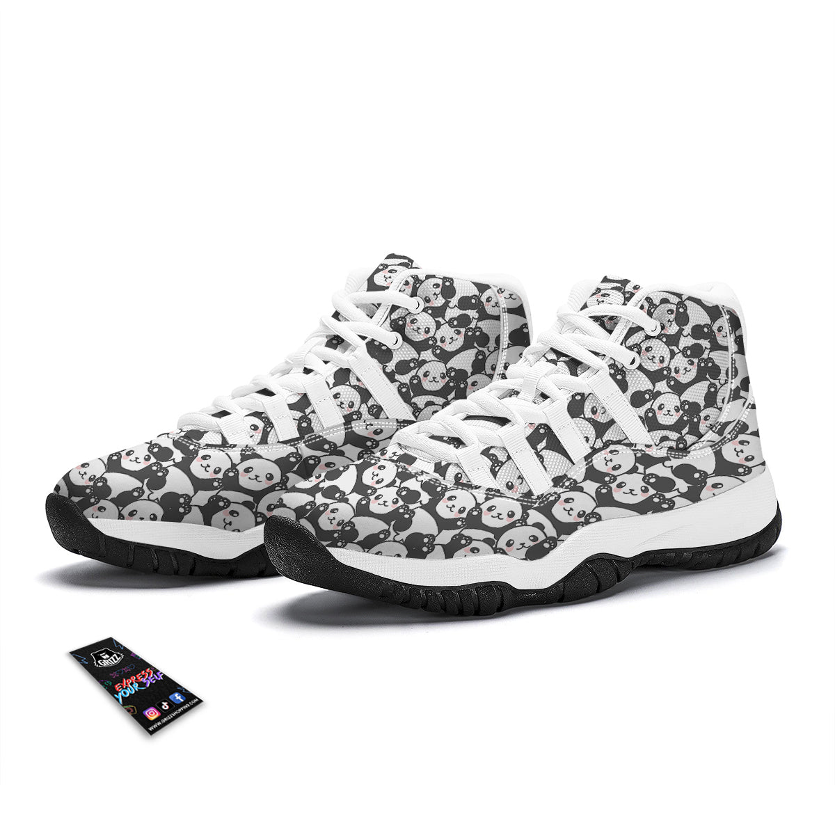 Baby Panda Pattern Print White Bball Shoes-grizzshop