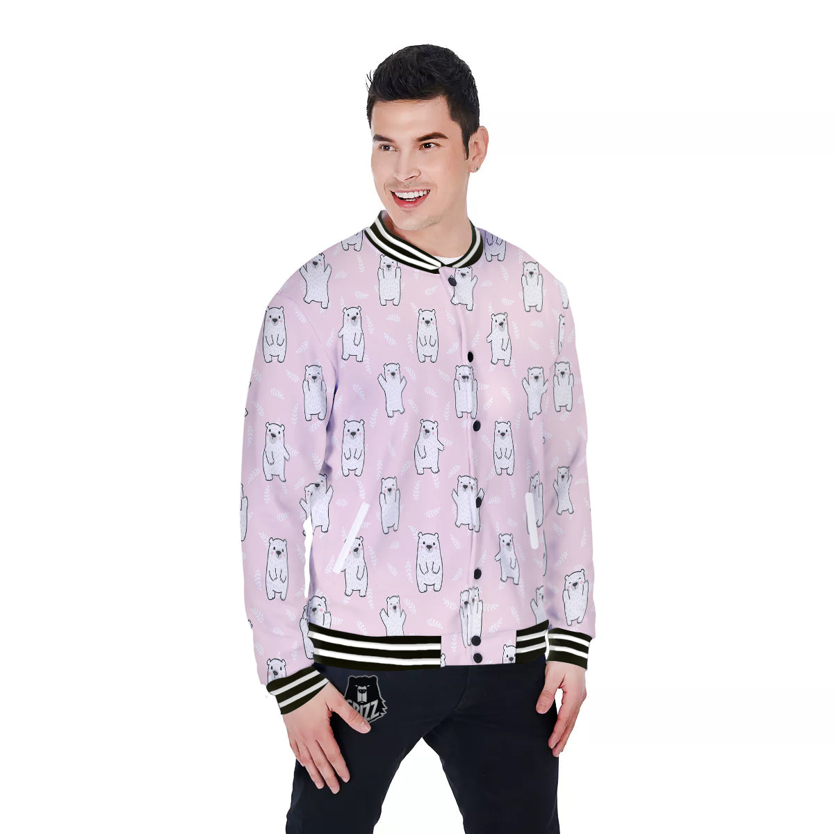 Baby Polar Bear White Print Pattern Baseball Jacket-grizzshop