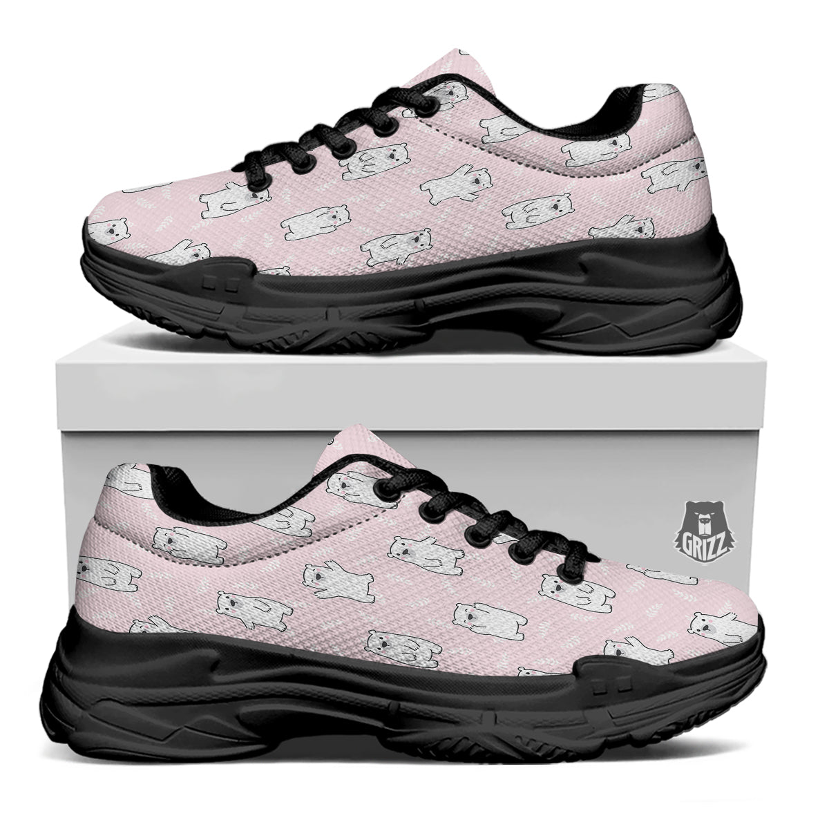 Baby Polar Bear White Print Pattern Black Chunky Shoes-grizzshop