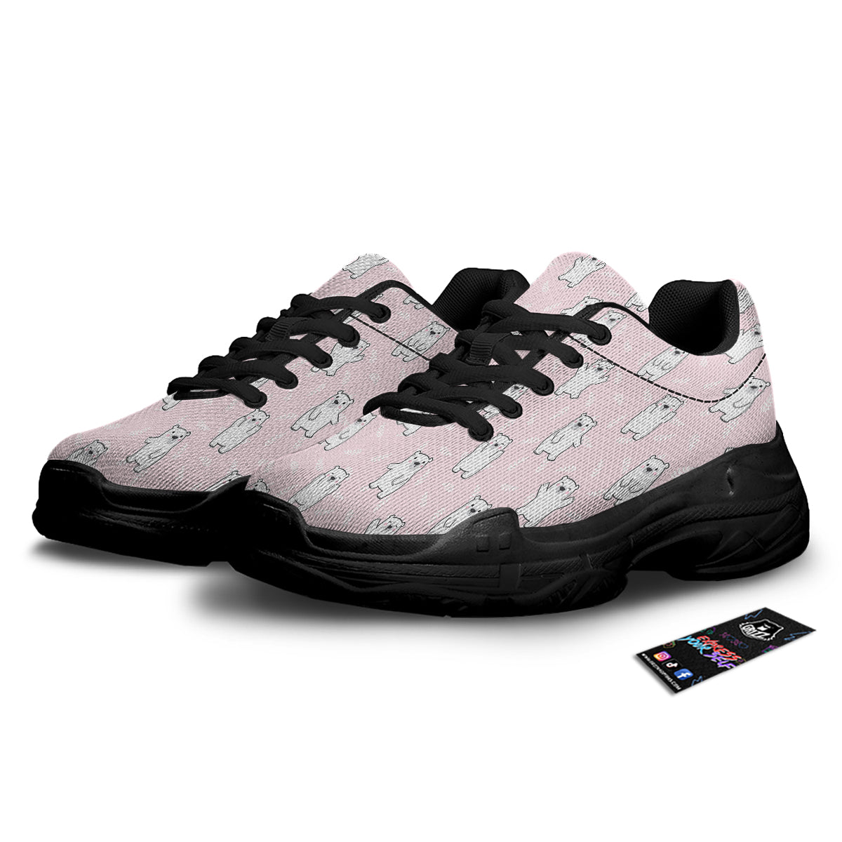 Baby Polar Bear White Print Pattern Black Chunky Shoes-grizzshop