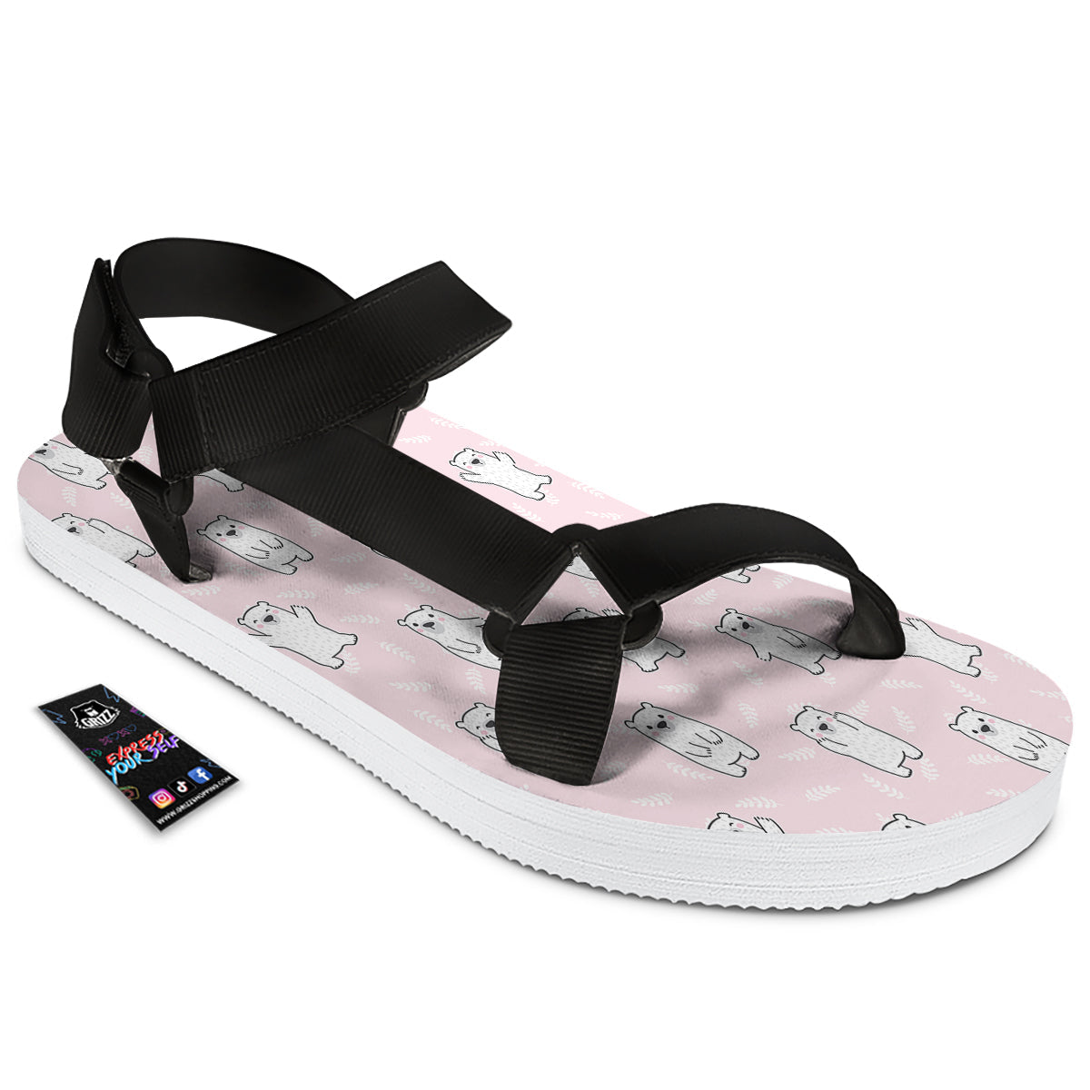 Baby Polar Bear White Print Pattern Black Open Toe Sandals-grizzshop