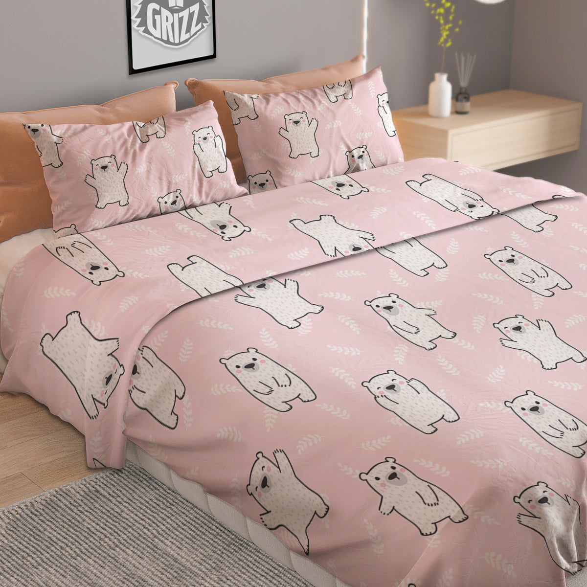 Baby Polar Bear White Print Pattern Duvet Cover Bedding Set