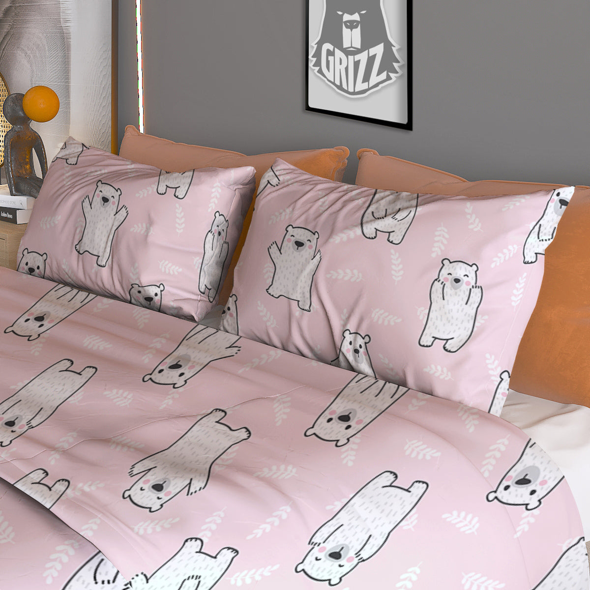 Baby Polar Bear White Print Pattern Duvet Cover Bedding Set