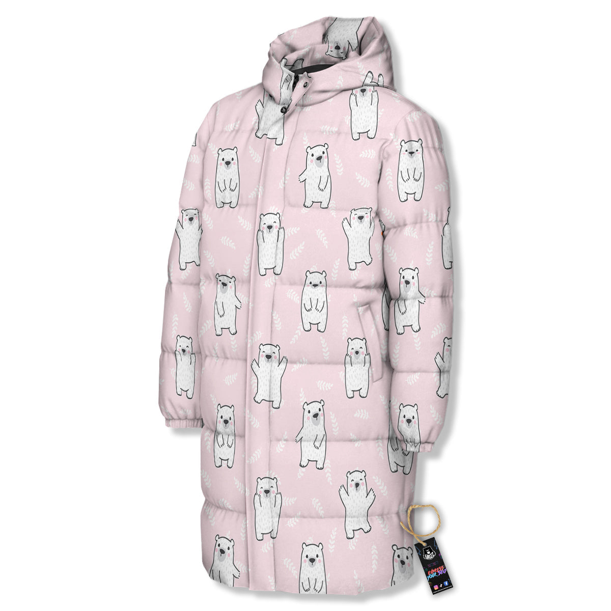 Baby Polar Bear White Print Pattern Long Down Jacket-grizzshop