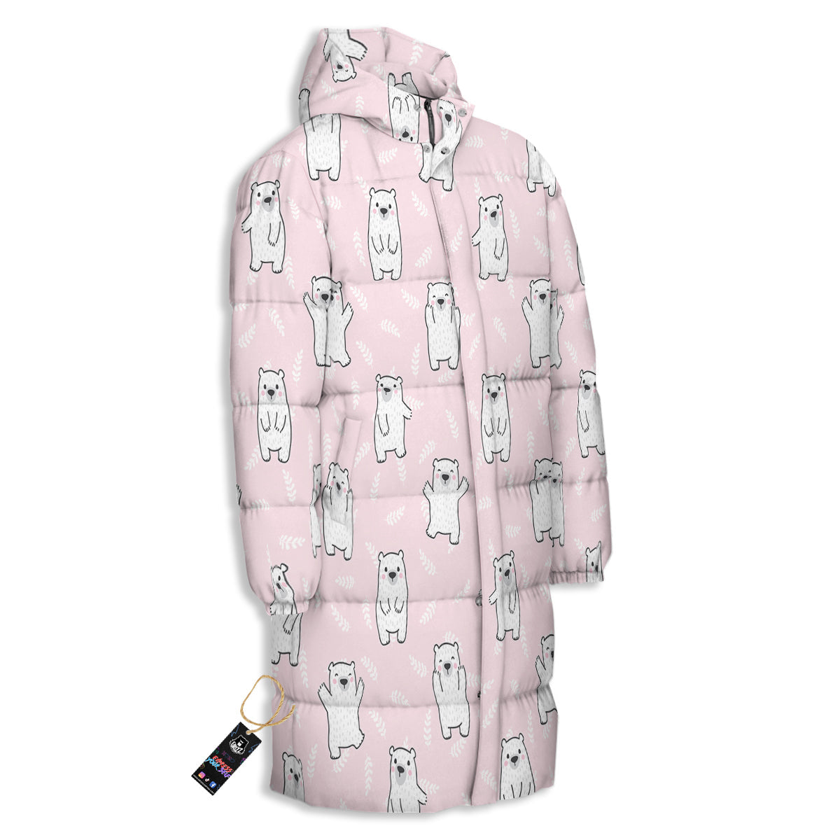 Baby Polar Bear White Print Pattern Long Down Jacket-grizzshop