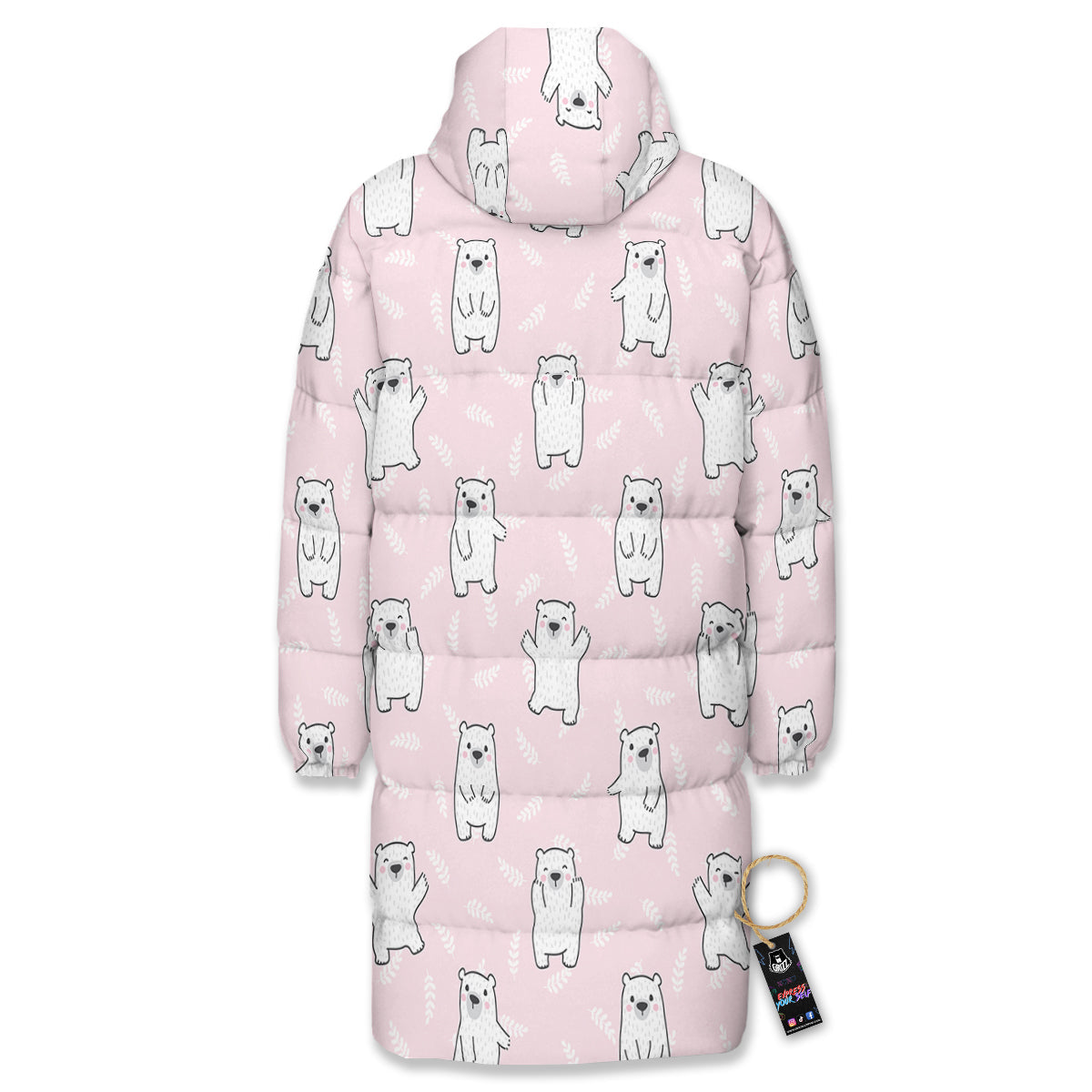 Baby Polar Bear White Print Pattern Long Down Jacket-grizzshop