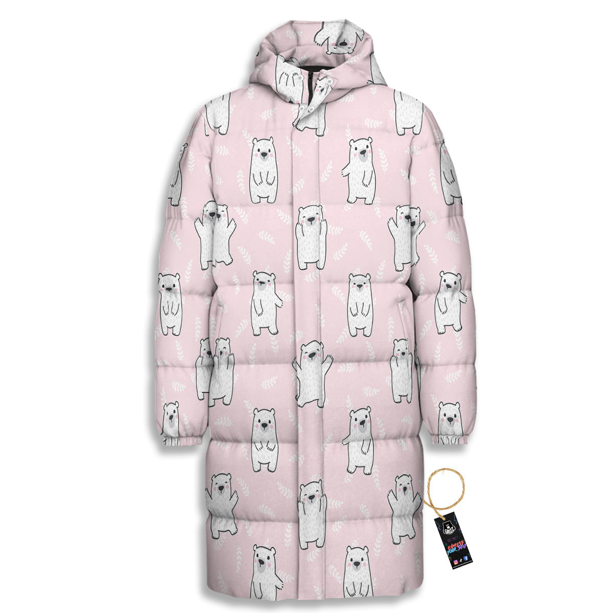 Baby Polar Bear White Print Pattern Long Down Jacket-grizzshop