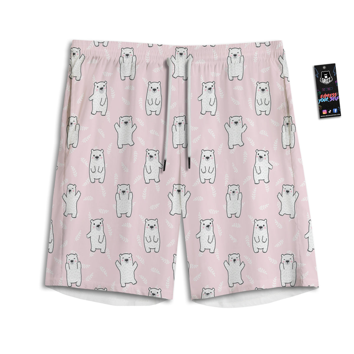 Baby Polar Bear White Print Pattern Men's Athletic Shorts