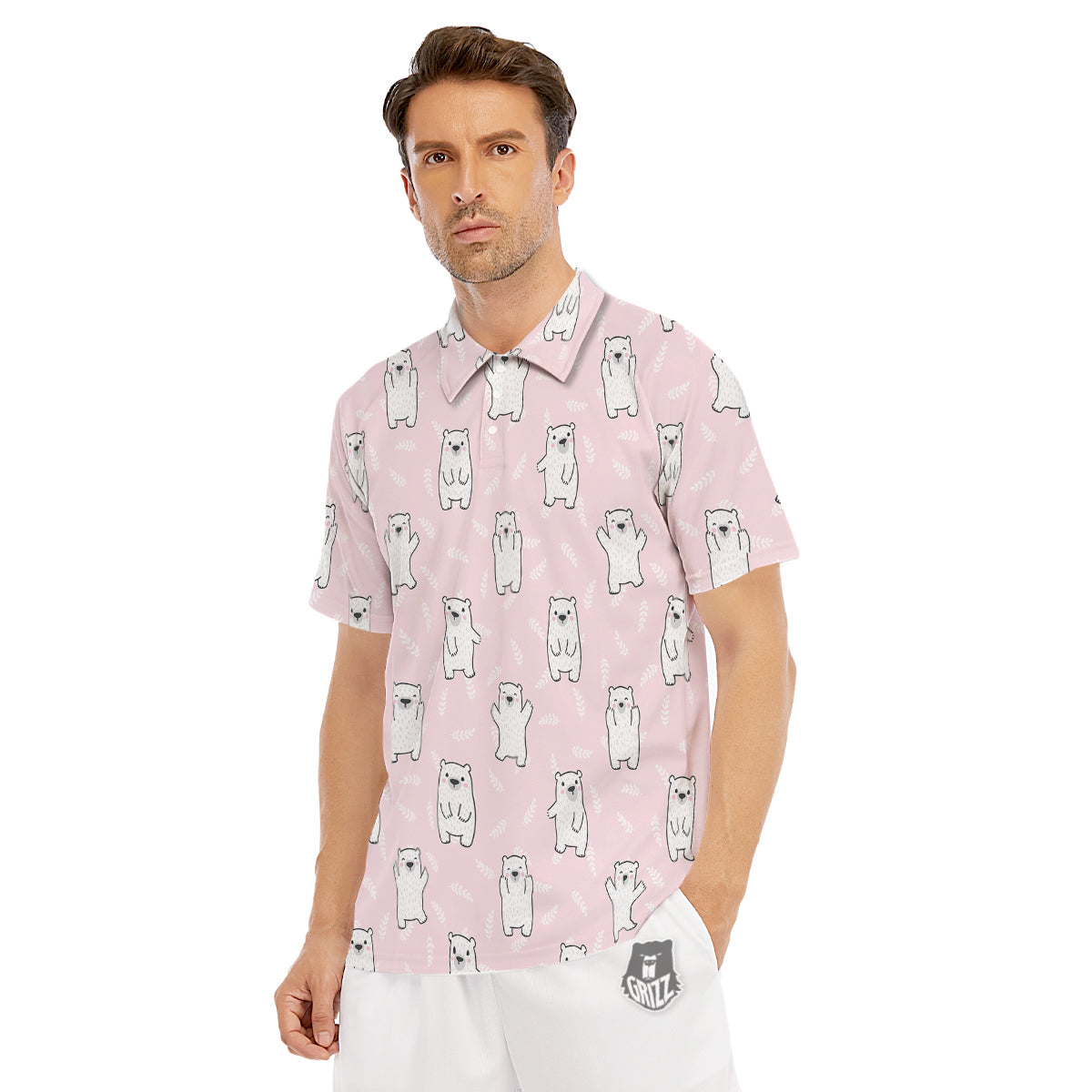 Baby Polar Bear White Print Pattern Men's Golf Shirts-grizzshop