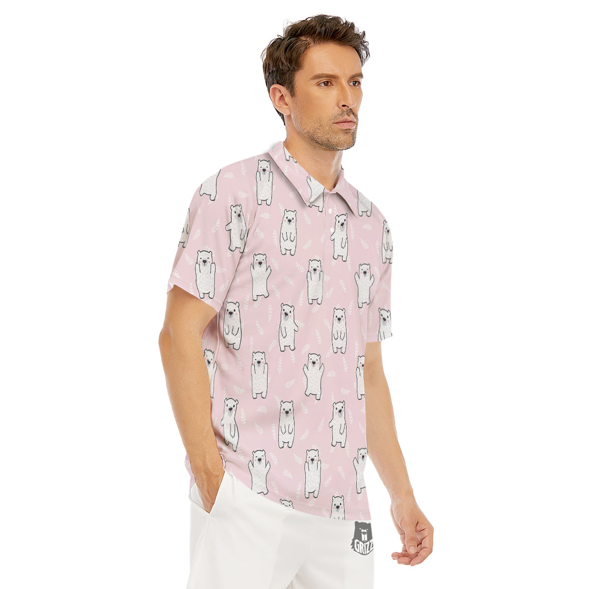 Baby Polar Bear White Print Pattern Men's Golf Shirts-grizzshop