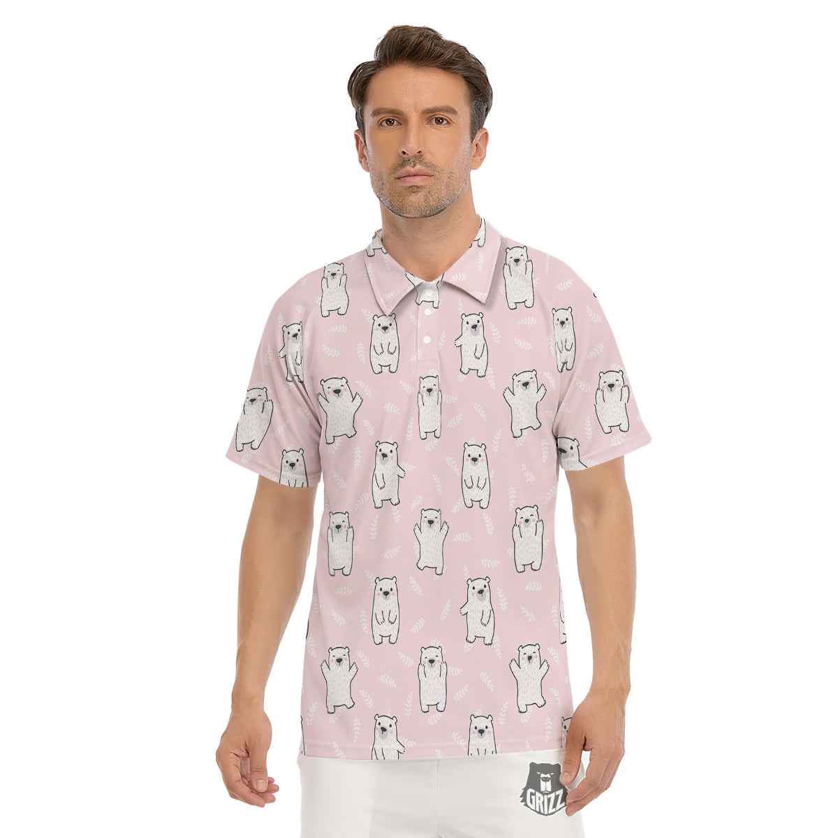 Baby Polar Bear White Print Pattern Men's Golf Shirts-grizzshop