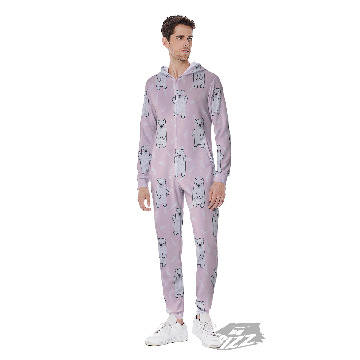 Baby Polar Bear White Print Pattern Men's Jumpsuit-grizzshop