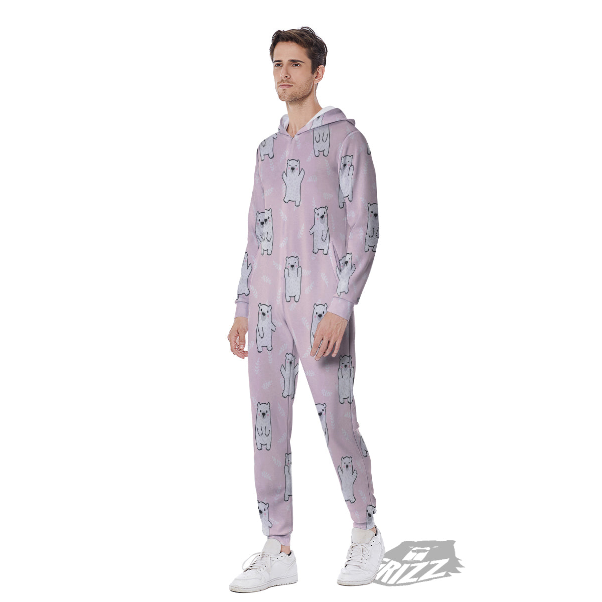 Baby Polar Bear White Print Pattern Men's Jumpsuit-grizzshop