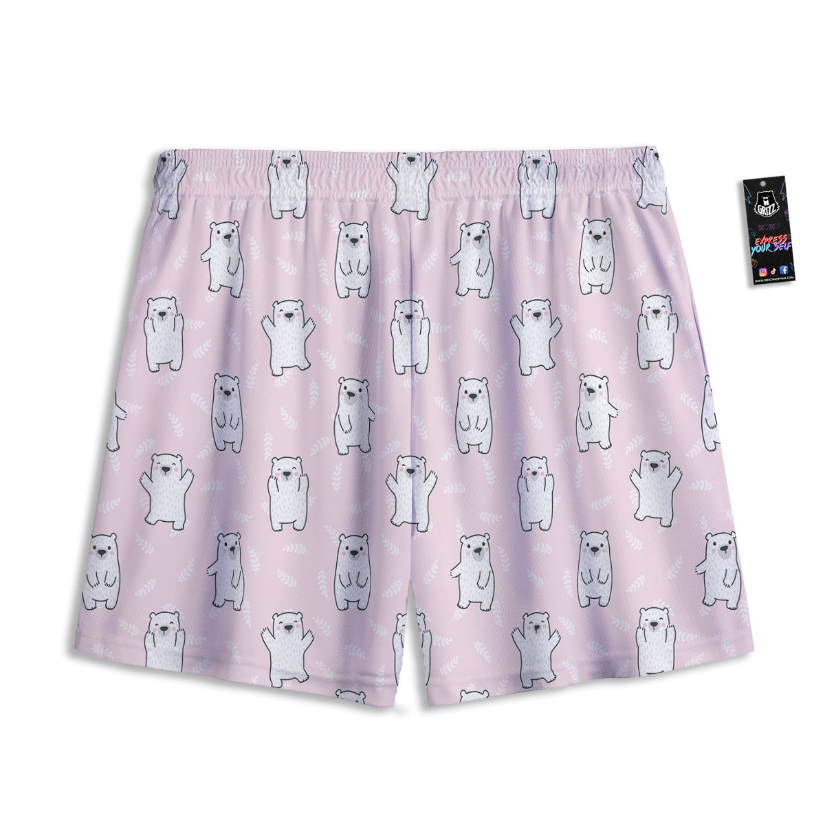 Baby Polar Bear White Print Pattern Mesh Shorts