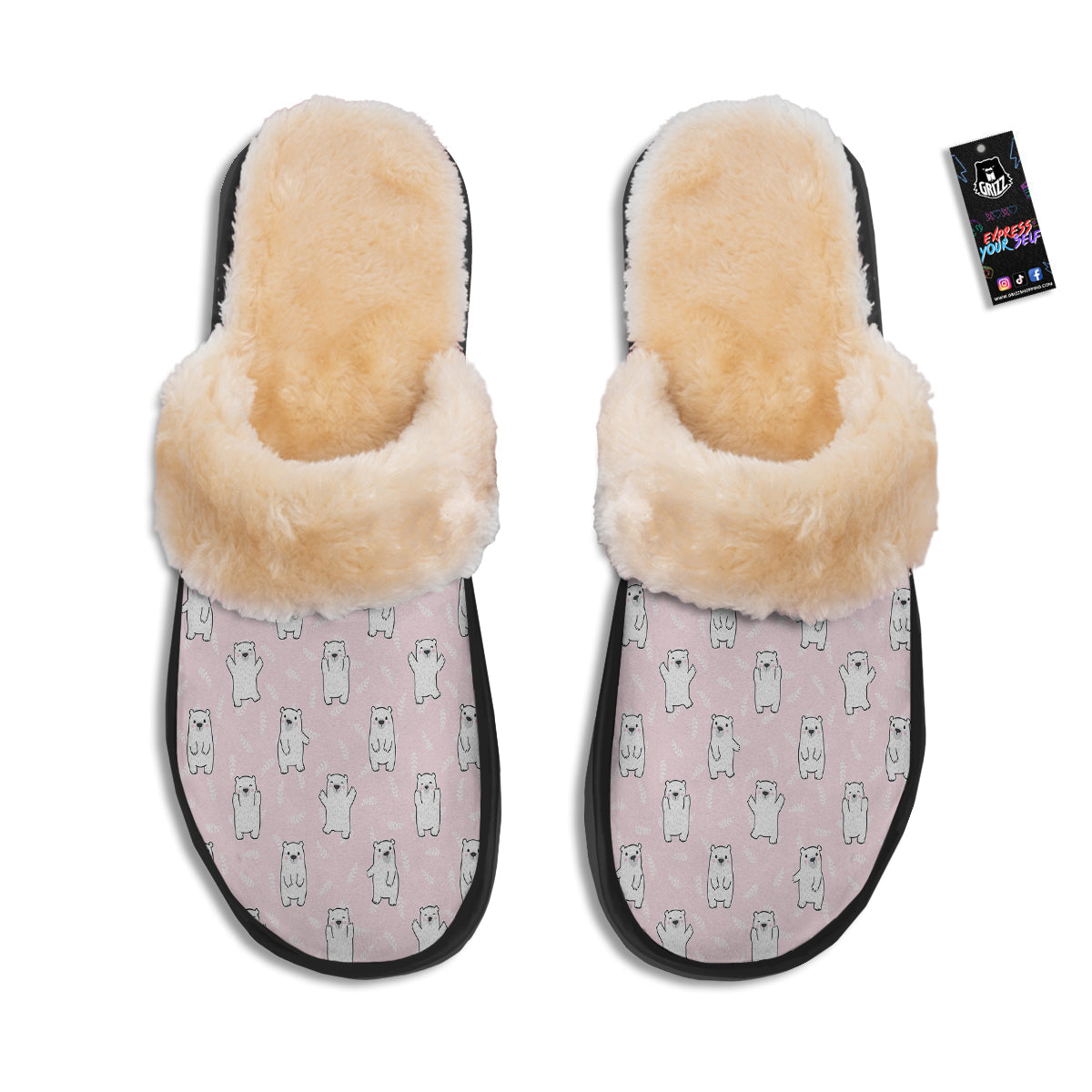 Baby Polar Bear White Print Pattern Slippers-grizzshop