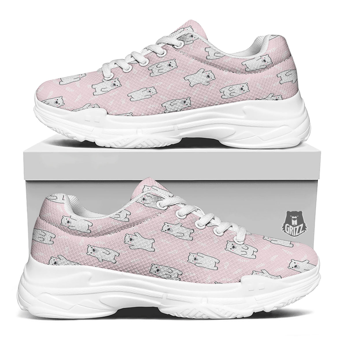 Baby Polar Bear White Print Pattern White Chunky Shoes-grizzshop