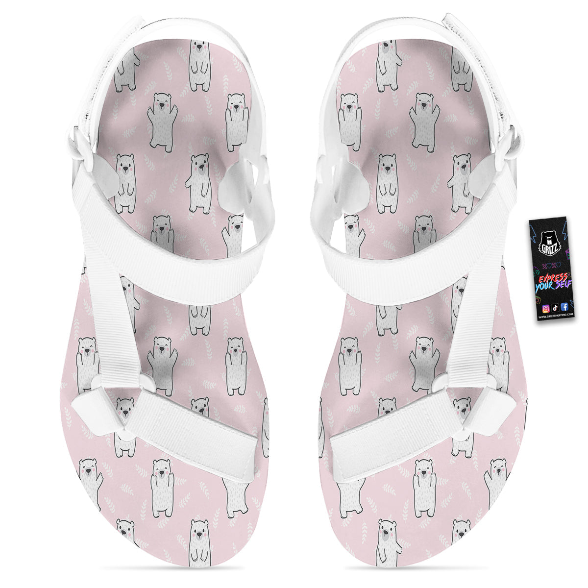 Baby Polar Bear White Print Pattern White Open Toe Sandals-grizzshop