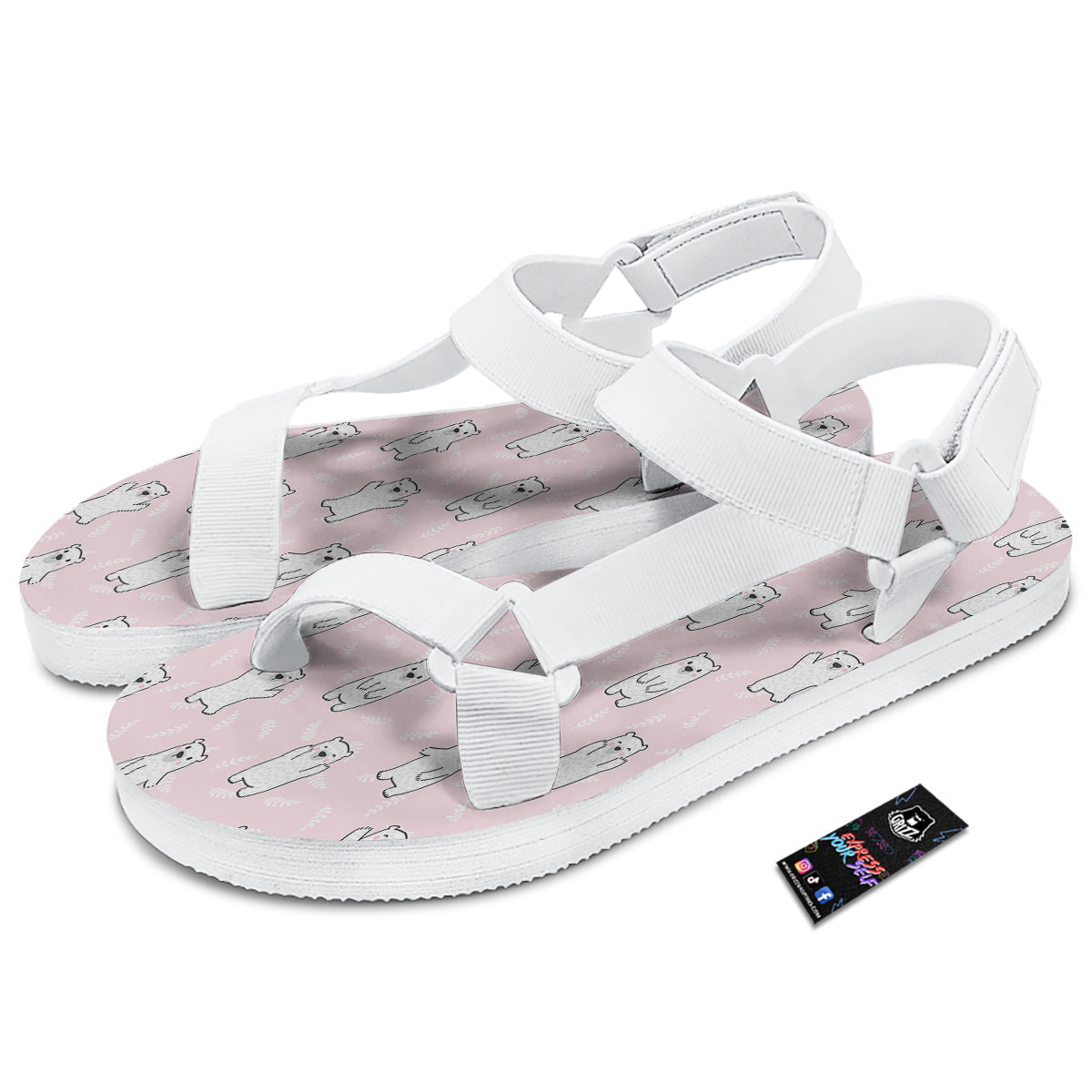 Baby Polar Bear White Print Pattern White Open Toe Sandals-grizzshop