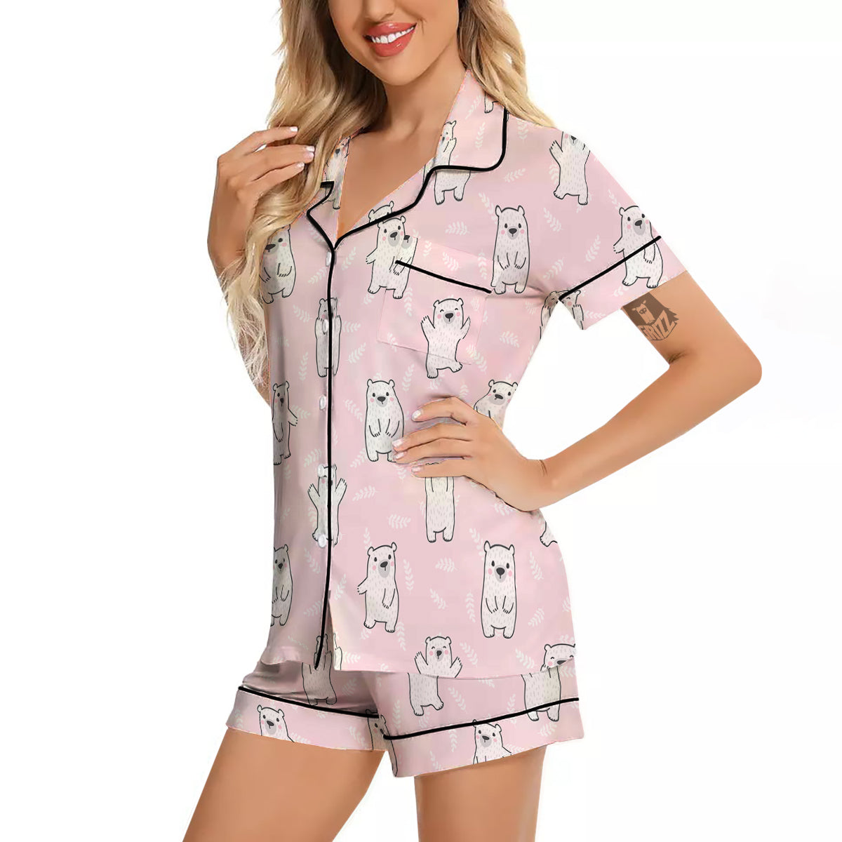 Baby Polar Bear White Print Pattern Women Silk Pajamas-grizzshop