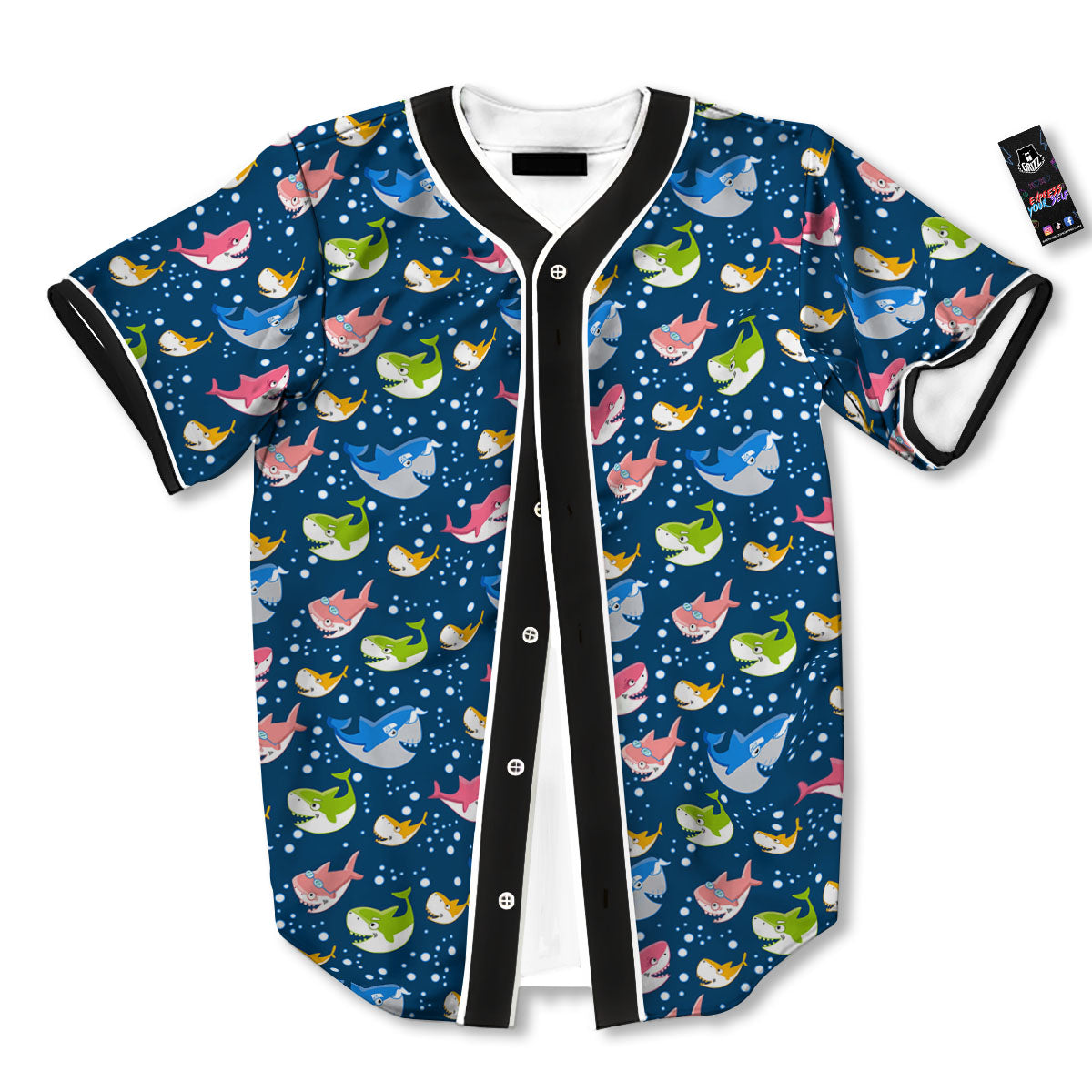 Baby Sharks Colorful Print Pattern Baseball Jersey-grizzshop